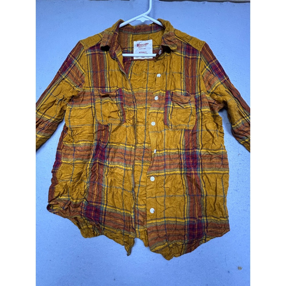 Mossimo Button Down Shirt 100% Rayon Plaid Yellow Medium Womens